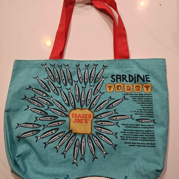 Trader Joe's Sardine print reusable bag tote - Picture 2 of 4
